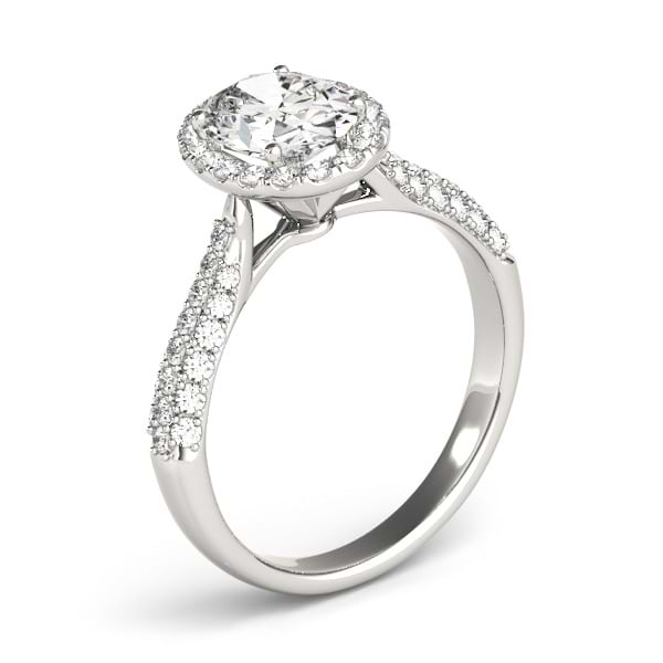 Oval-Cut Halo Pave Diamond Engagement Ring 18k White Gold (1.32ct)
