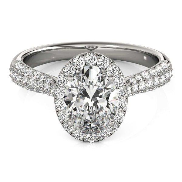 Oval-Cut Halo Pave Diamond Engagement Ring 18k White Gold (1.32ct)