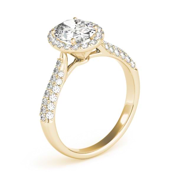Oval-Cut Halo Pave Diamond Engagement Ring 18k Yellow Gold (1.32ct)