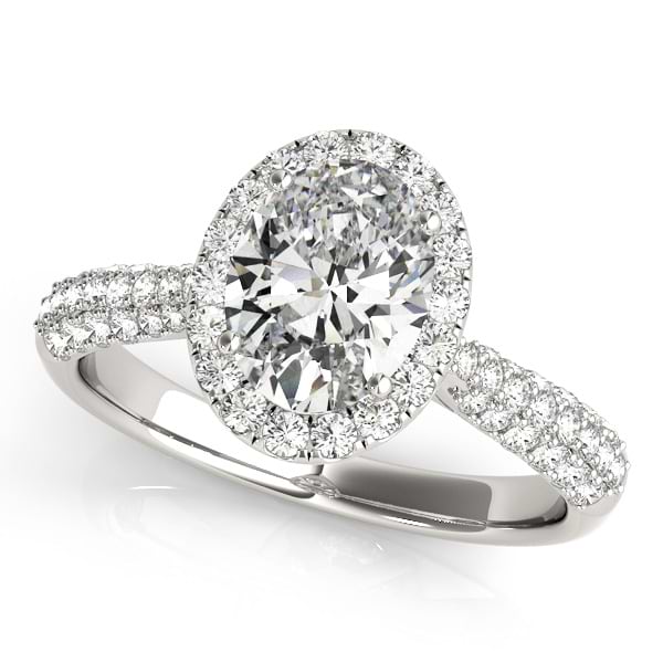 Oval-Cut Halo Pave Diamond Engagement Ring Platinum (1.32ct)