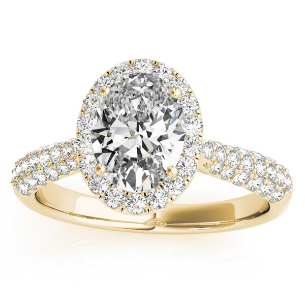 Oval-Cut Halo Pave Diamond Engagement Ring Setting 14k Yellow Gold (0.34ct)