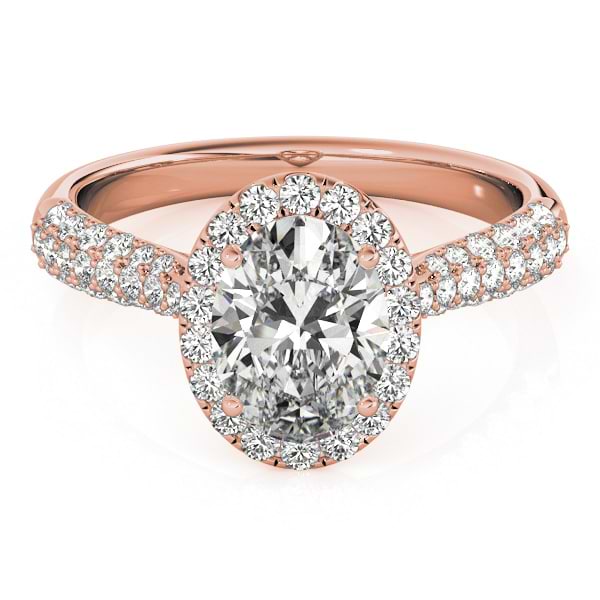 Oval-Cut Halo Pave Diamond Engagement Ring Setting 18k Rose Gold (0.34ct)