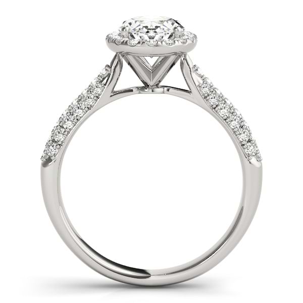 Oval-Cut Halo Pave Diamond Engagement Ring Setting 18k White Gold (0.34ct)