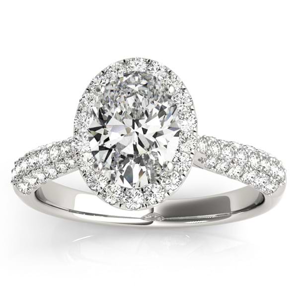 Oval-Cut Halo Pave Diamond Engagement Ring Setting Palladium (0.34ct)