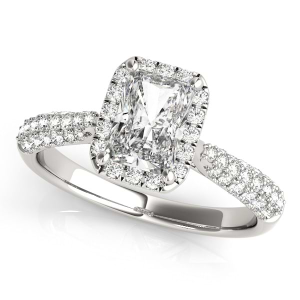 Emerald-Cut Halo pave' Diamond Engagement Ring 14k White Gold (2.38ct)