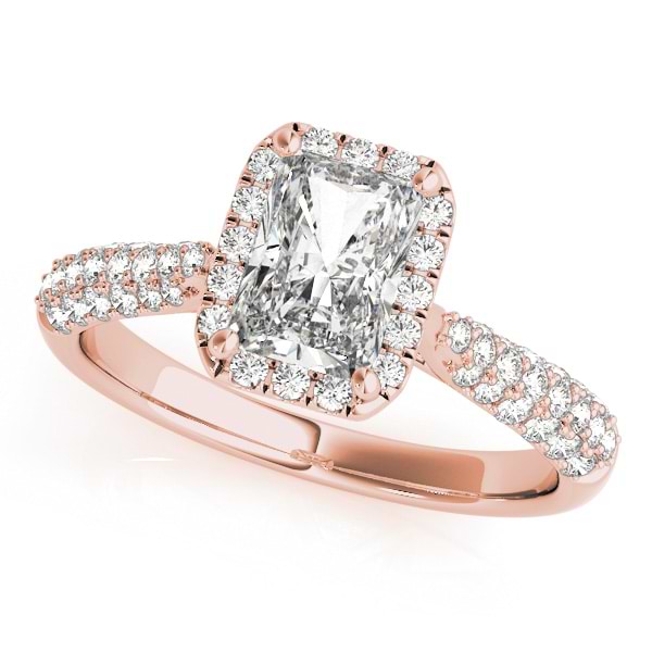 Emerald-Cut Halo pave' Diamond Engagement Ring 18k Rose Gold (2.38ct)