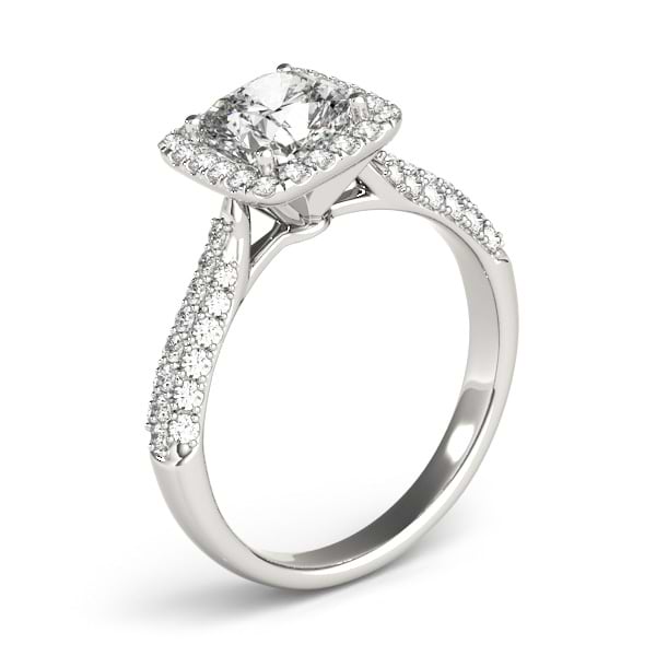 Cushion Cut Diamond Halo Engagement Ring 14k White Gold (2.33ct)