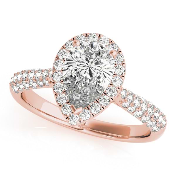 Pear-Cut Halo pave' Diamond Engagement Ring 14k Rose Gold (2.38ct)