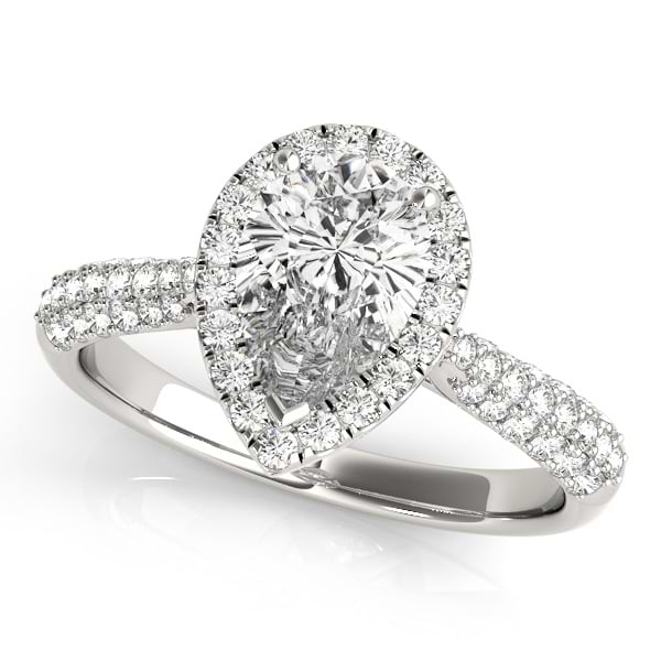 Pear-Cut Halo pave' Diamond Engagement Ring 18k White Gold (2.38ct)