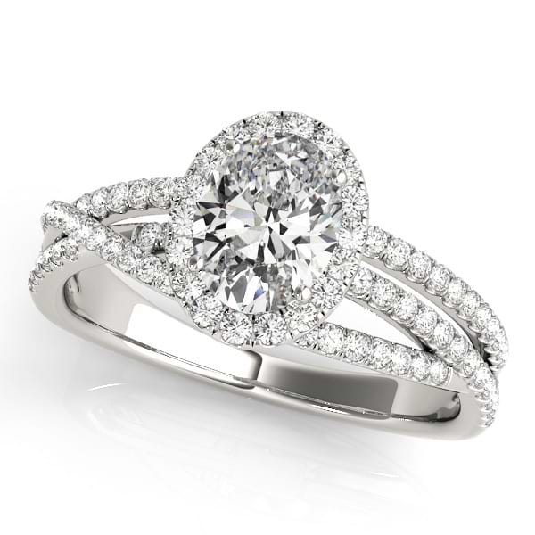 Oval-Cut Halo Triple Row Diamond Engagement Ring 14k White Gold (1.38ct)
