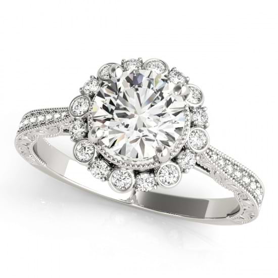 Diamond Flower Halo Vintage Engagement Ring Platinum (1.11ct)