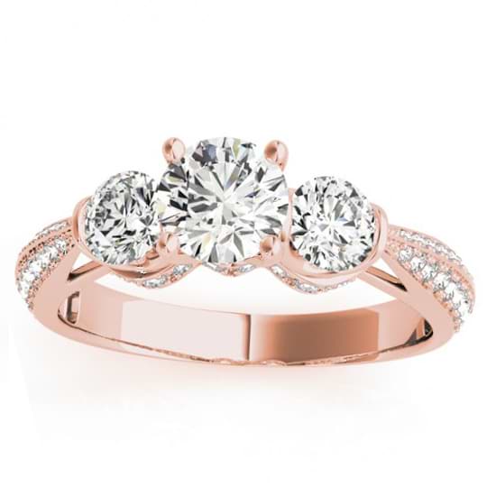 Diamond 3 Stone Engagement Ring Setting 14k Rose Gold (0.66ct)