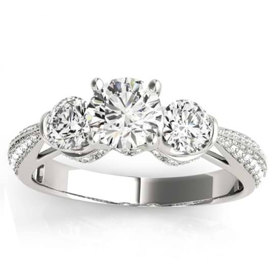 Diamond 3 Stone Engagement Ring Setting 14k White Gold (0.66ct)