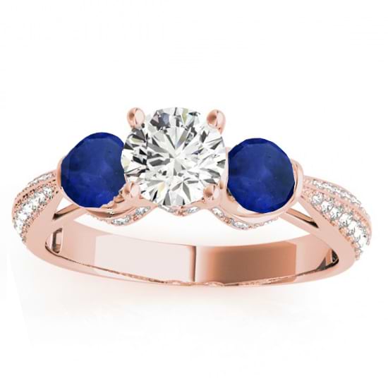 Diamond & Blue Sapphire Engagement Ring Setting 18k Rose Gold (0.66ct)