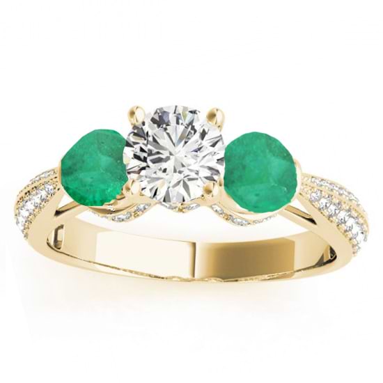 Diamond & Emerald 3 Stone Engagement Ring Setting 18k Yellow Gold (0.66ct)