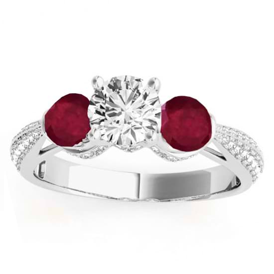 Diamond & Ruby 3 Stone Engagement Ring Setting 14k White Gold (0.66ct)