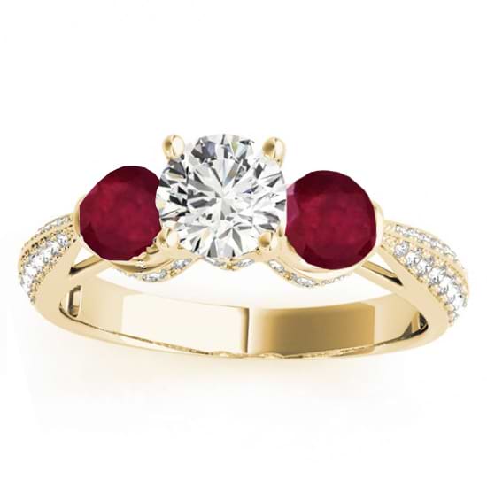 Diamond & Ruby 3 Stone Engagement Ring Setting 14k Yellow Gold (0.66ct)