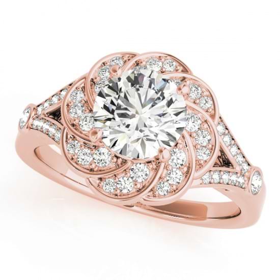 Diamond Floral Swirl Split Shank Engagement Ring 14k Rose Gold (1.25ct)