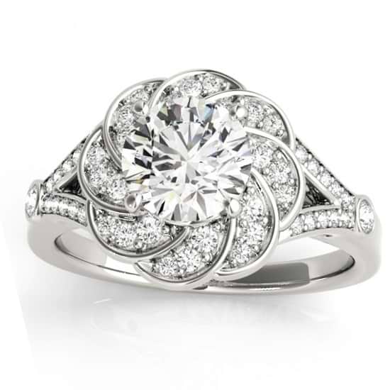 Diamond Floral Split Shank Engagement Ring Setting 14k White Gold (0.25ct)