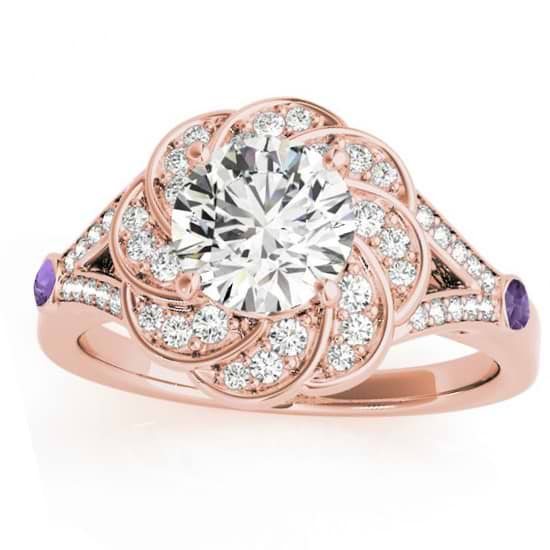 Diamond & Amethyst Floral Engagement Ring Setting 14k Rose Gold (0.25ct)