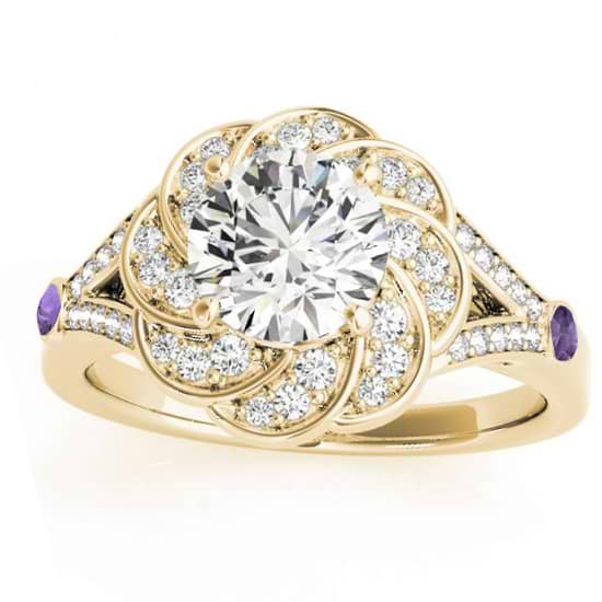 Diamond & Amethyst Floral Engagement Ring Setting 18k Yellow Gold (0.25ct)