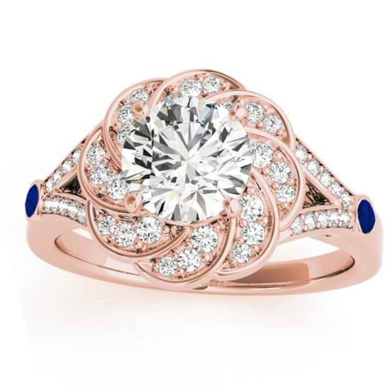 Diamond & Blue Sapphire Floral Engagement Ring Setting 14k Rose Gold (0.25ct)