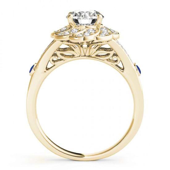 Diamond & Blue Sapphire Floral Engagement Ring Setting 18k Yellow Gold (0.25ct)