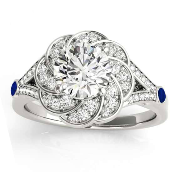 Diamond & Blue Sapphire Floral Engagement Ring Setting Platinum (0.25ct)