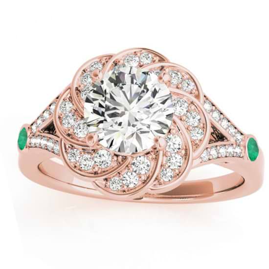 Diamond & Emerald Floral Engagement Ring Setting 14k Rose Gold (0.25ct)
