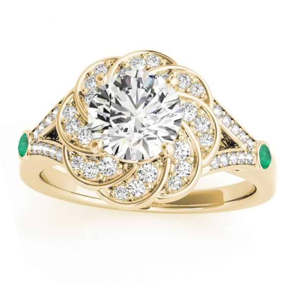 Diamond & Emerald Floral Engagement Ring Setting 14k Yellow Gold (0.25ct)