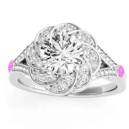 Diamond & Pink Sapphire Floral Engagement Ring Setting 14k White Gold (0.25ct)