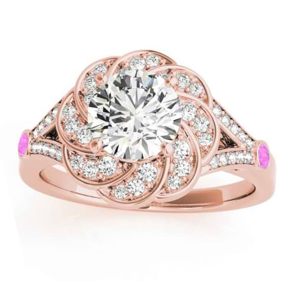 Diamond & Pink Sapphire Floral Engagement Ring Setting 18k Rose Gold (0.25ct)