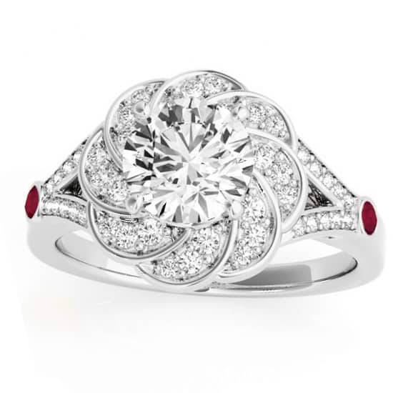 Diamond & Ruby Floral Engagement Ring Setting Palladium (0.25ct)