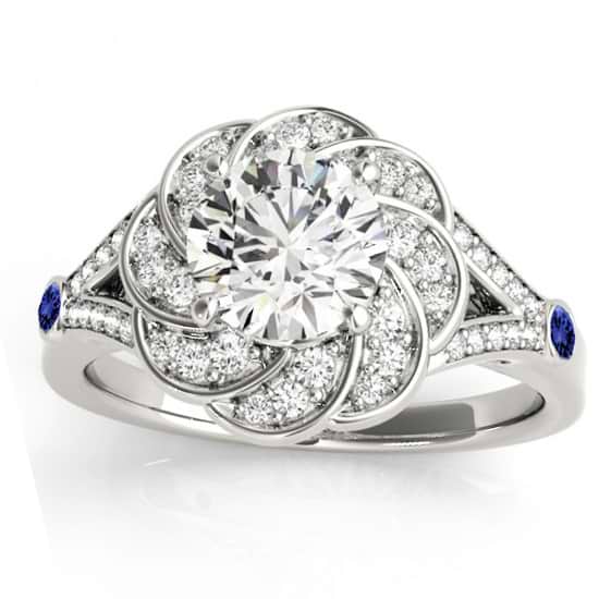 Diamond & Tanzanite Floral Engagement Ring Setting 14k White Gold (0.25ct)