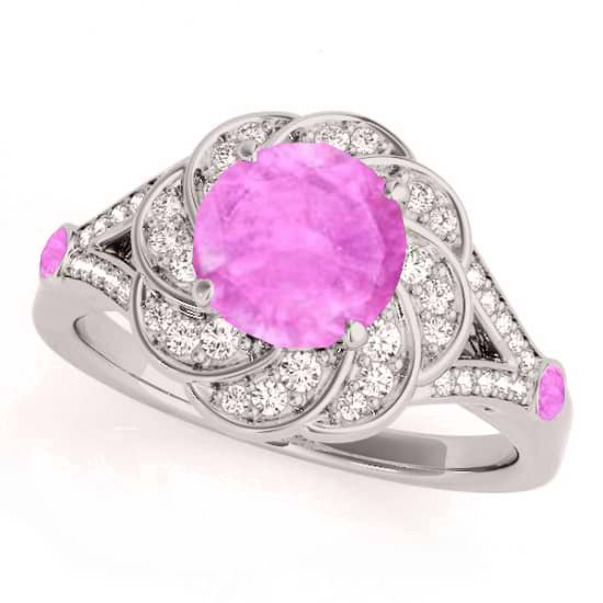 Diamond & Pink Sapphire Floral Engagement Ring 14k White Gold (1.25ct)