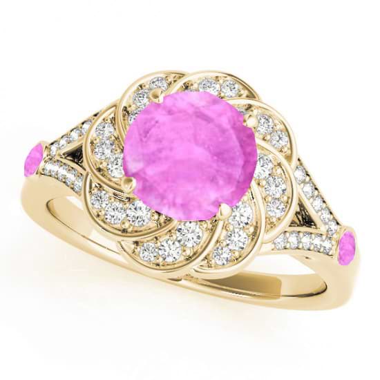 Diamond & Pink Sapphire Floral Engagement Ring 14k Yellow Gold (1.25ct)