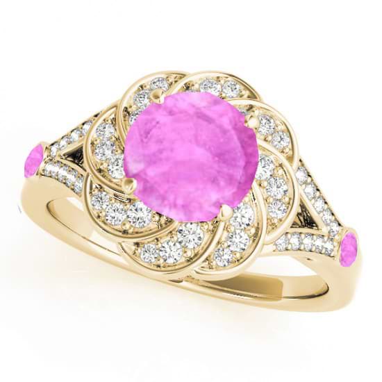 Diamond & Pink Sapphire Floral Engagement Ring 18k Yellow Gold (1.25ct)