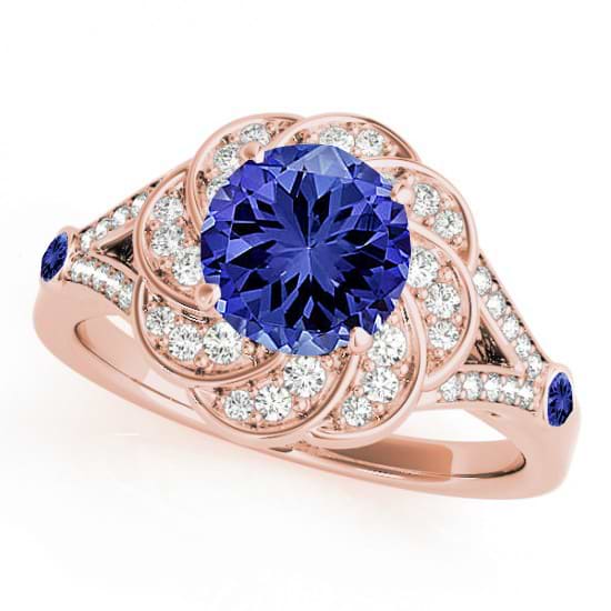 Diamond & Tanzanite Floral Swirl Engagement Ring 18k Rose Gold (1.25ct)