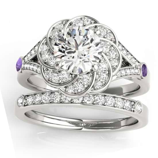 Diamond & Amethyst Floral Bridal Set Setting Platinum (0.35ct)