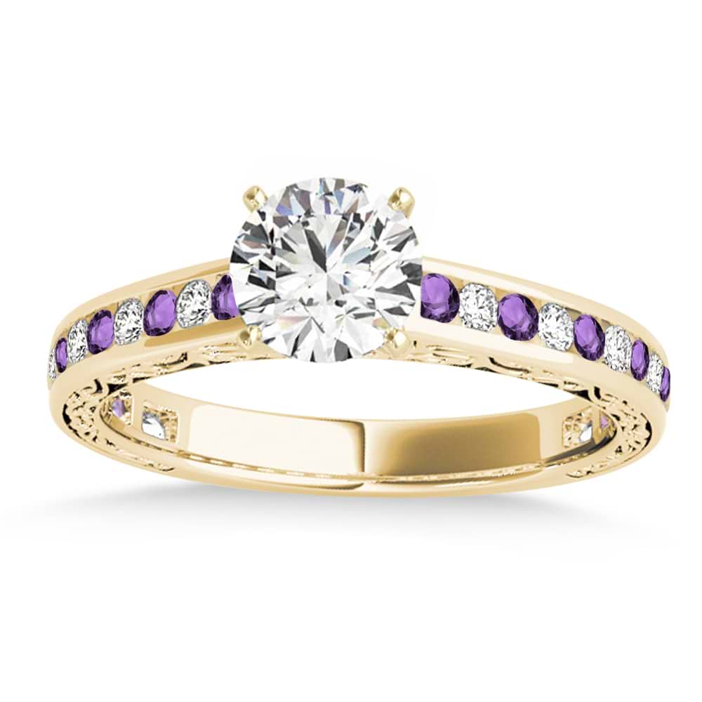 Amethyst & Diamond Channel Set Engagement Ring 14k Yellow Gold (0.42ct)