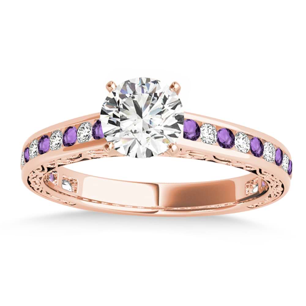 Amethyst & Diamond Channel Set Engagement Ring 18k Rose Gold (0.42ct)