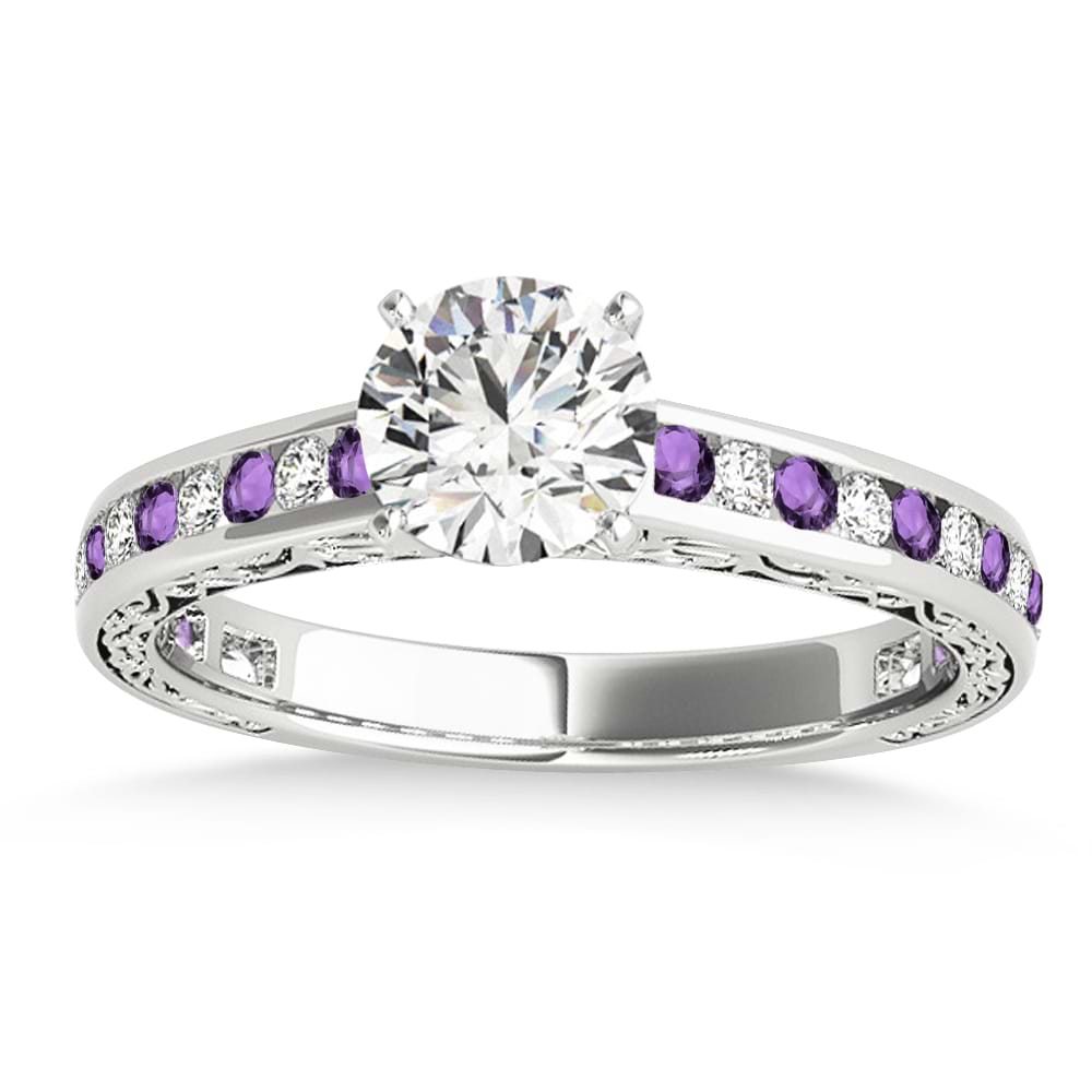 Amethyst & Diamond Channel Set Engagement Ring Platinum (0.42ct)