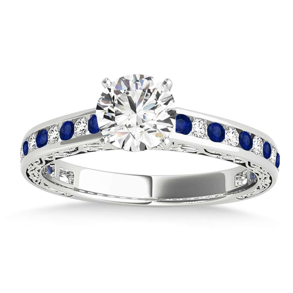 Blue Sapphire & Diamond Channel Set Engagement Ring Platinum (0.42ct)