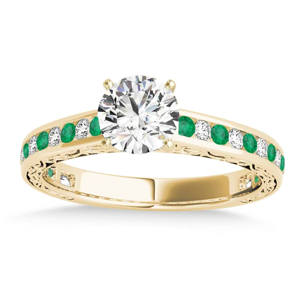 Emerald & Diamond Channel Set Engagement Ring 14k Yellow Gold (0.42ct)