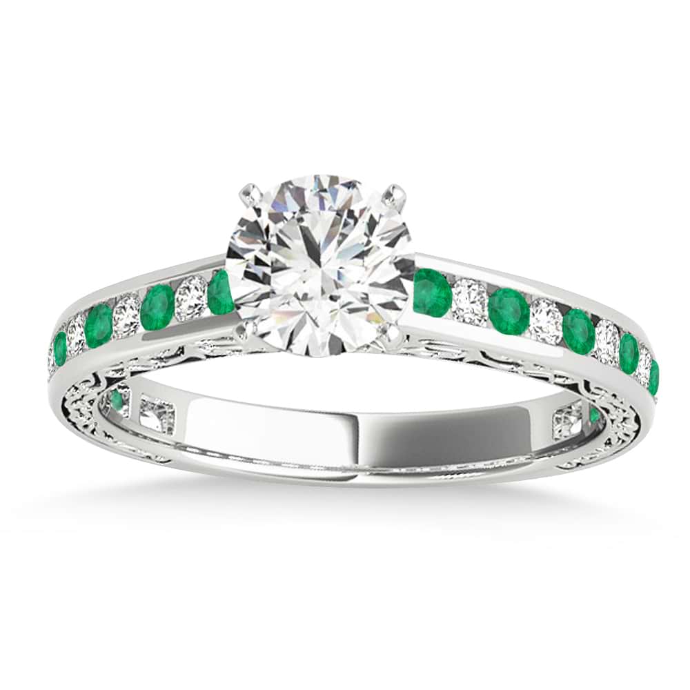 Emerald & Diamond Channel Set Engagement Ring Palladium (0.42ct)