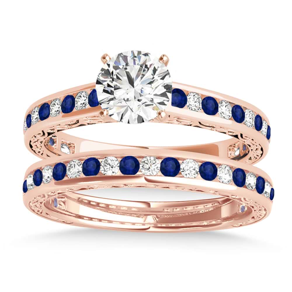 Blue Sapphire & Diamond Twisted Bridal Set 14k Rose Gold (0.87ct)