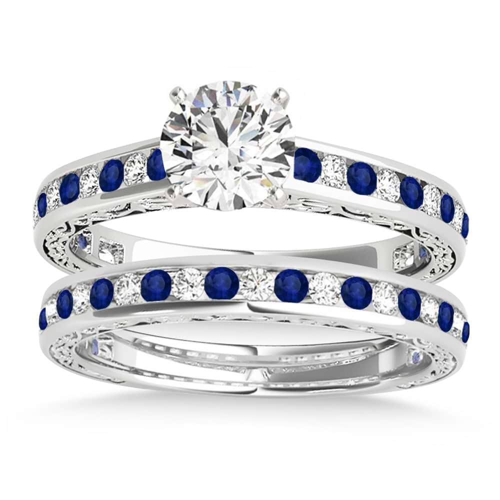 Blue Sapphire & Diamond Twisted Bridal Set 14k White Gold (0.87ct)