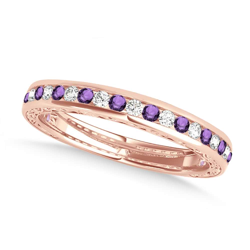 Diamond and Amethyst Channel Set Wedding Band 14k Rose Gold (0.45ct)