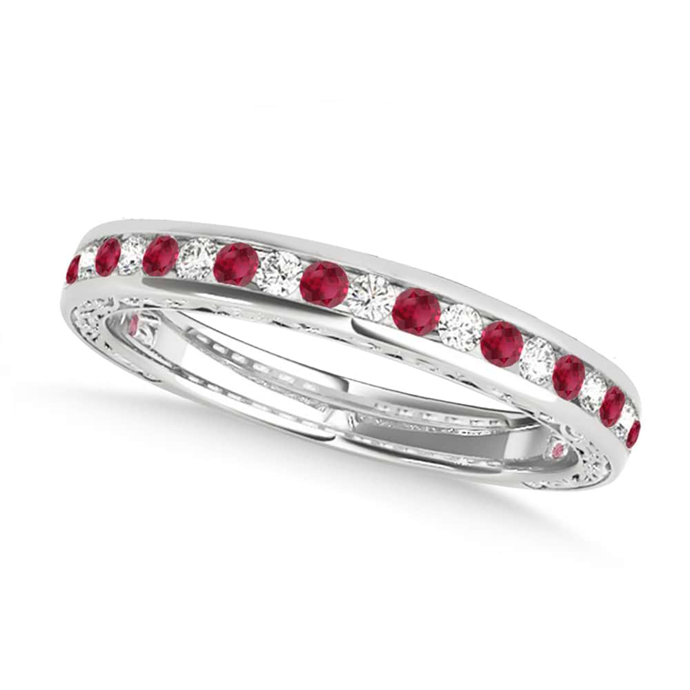 Diamond and Ruby Channel Set Wedding Band 14k White Gold (0.45ct)