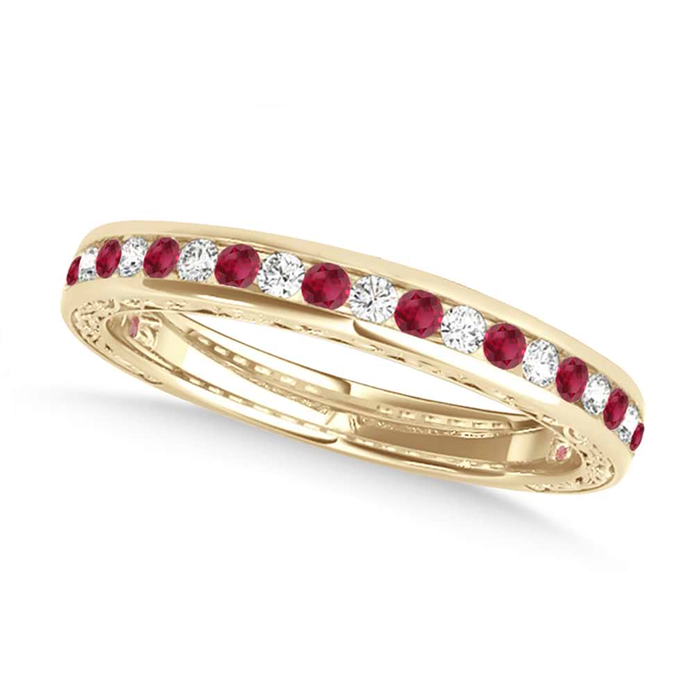 Diamond and Ruby Channel Set Wedding Band 14k Yellow Gold (0.45ct)